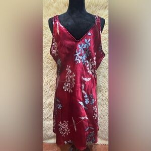 VTG 90s In Bloom by Jonquil Red Satin Floral Slip Dress Large Made in Hong Kong